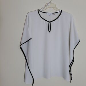 Calvin Kline Bone Trimmed with black Cape Blouse Size XL